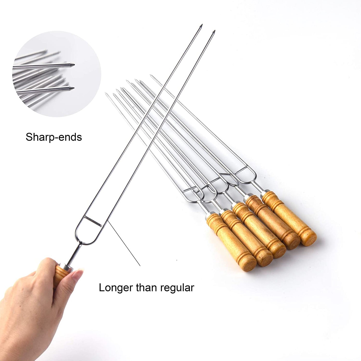 2878 Stainless Steel Double Prongs Roasting Stick BBQ Barbecue Fork Kebab Skewers Wooden Handle DeoDap 2878 Stainless Steel Double Prongs Roasting Stick BBQ Barbecue Fork Kebab Skewers Wooden Handle DeoDap